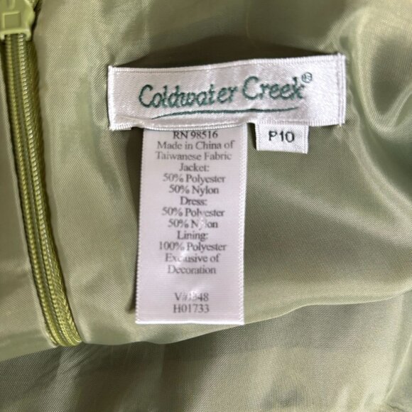 Coldwater Creek Two Piece Green Brocade Dress Jacket Set Petite 10 Green Beaded - Picture 8 of 9